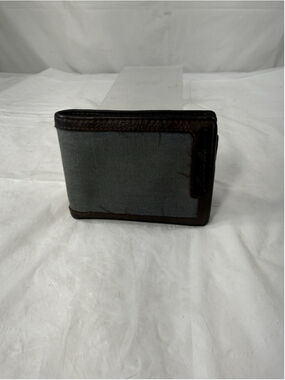 Eddie Bauer Leather blue denim Brown Bifold Wallet ID Window Card Slots